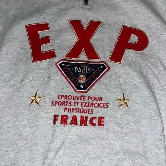 Vintage 90’s Express Athletique‎ Embroidered Sweatshirt 1/4 zip Pullover Paris L - Picture 3 of 5